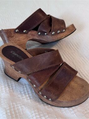 Vintage Candie’s Dark Brown Leather Stud Clog Sandals